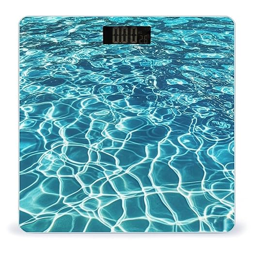 Blue Aqua Pool Water Scale for Body Weight Highly Accurate Digital Bathroom Body Scale Digital Bathroom Scales for People Anti-Slip Large LCD Display Smart Scales