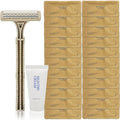 Disposable Shave Kit for Men &ampWomen - 100 Pcs Wheat Straw Razors and Cream Bulk Individually Wrapped Portable Toiletries Amenities for Hotel Airbnb Homeless Shelter Charity Camping and Trave