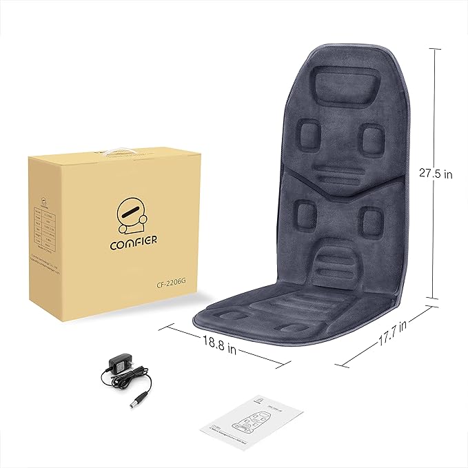 COMFIER Back Massager with Heat 10 Motors Vibration Seat Massager Chair Massage Pad Heated Chair Pad Chair WarmerGifts for Elderly Mom Dad (Gray)