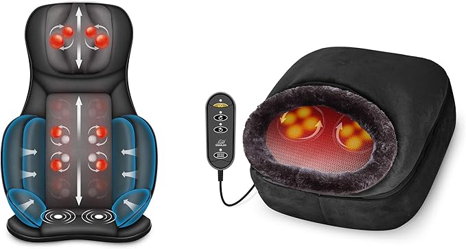 Snailax Shiatsu Air Compression Back Massager Foot Massager Bundle Massage Chair Spot Massage for Neck and Back Vibration Massage Seat Cushion
