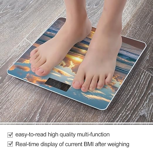 Beach Maui Hawaii Sunset Bathroom Scale for Body Weight Bathroom Weighing Scales with Back Lit LED Display Sturdy Tempered Glass Body Weight Bathroom Scale 400lb Weighing
