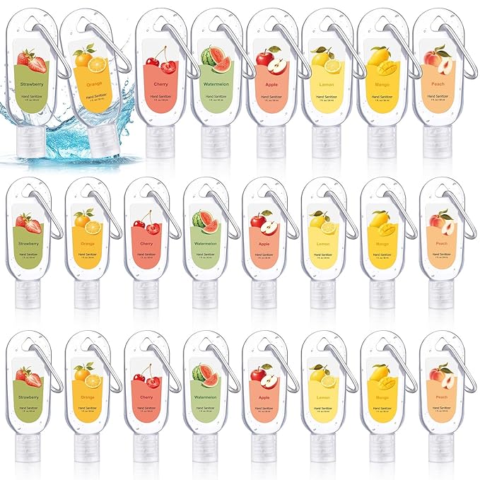 24 Pack Scented Hand Sanitizers Keychain Gift Mini Hand Sanitizer Bulk 1 oz Travel Size Sanitizer Keychain Set Thank You Gift for Teacher Nurse Coworker Graduation Party Favors Treat Goodie Bags