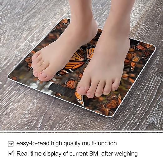Monarch Butterflies Bathroom Scale for Body Weight Bathroom Weighing Scale with Backlit LCD Display Highly Accurate Measures Weight Up to 180kg