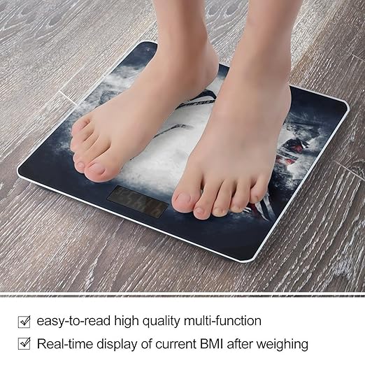 Ice Hockey Art Bathroom Scale Automatic Power On/Off Body Scales LCD Backlight Display Square Digital Scale Rounded Corners Bathroom Scales for Home Bedrooms