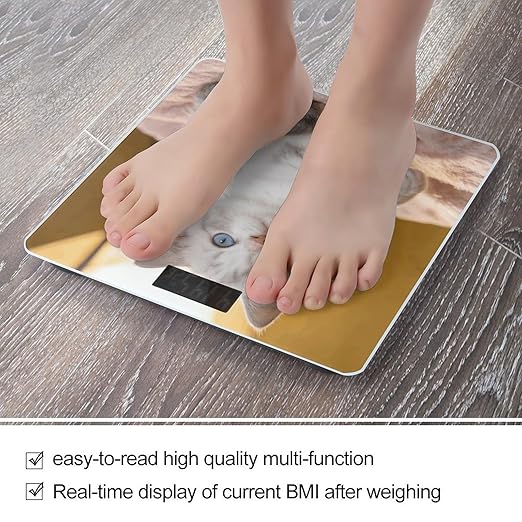 Cute Kitten Weight ScaleClear LED Display Bathroom Digital Weighing ScaleTempered Glass Digital Bathroom Scale for Body Weight Capacity Up to 400 Lbs