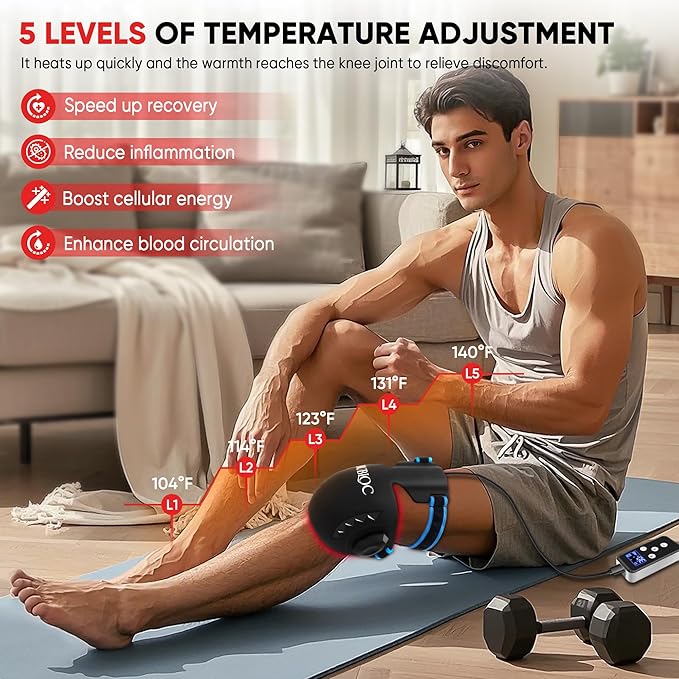 Red Light Therapy for Knee Pain ReliefVibration Knee Massager with 660nm&amp850nm3 in 1 Heated Knee Brace for Knee/Joint/Elbow/ShoulderRechargeable Near Infrared Light Therapy Device