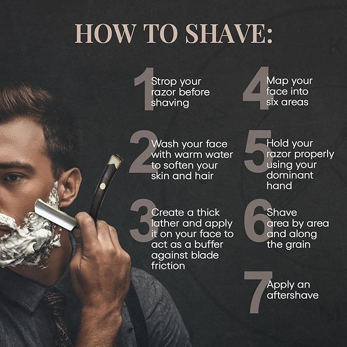 Complete Straight Razor Kit - Straight Razor Shaving Kit for Men with Gold Japanese Stainless Steel Blade Leather Strop Shave Soap Shaving Brush Strop Paste Leather Case Gift Box