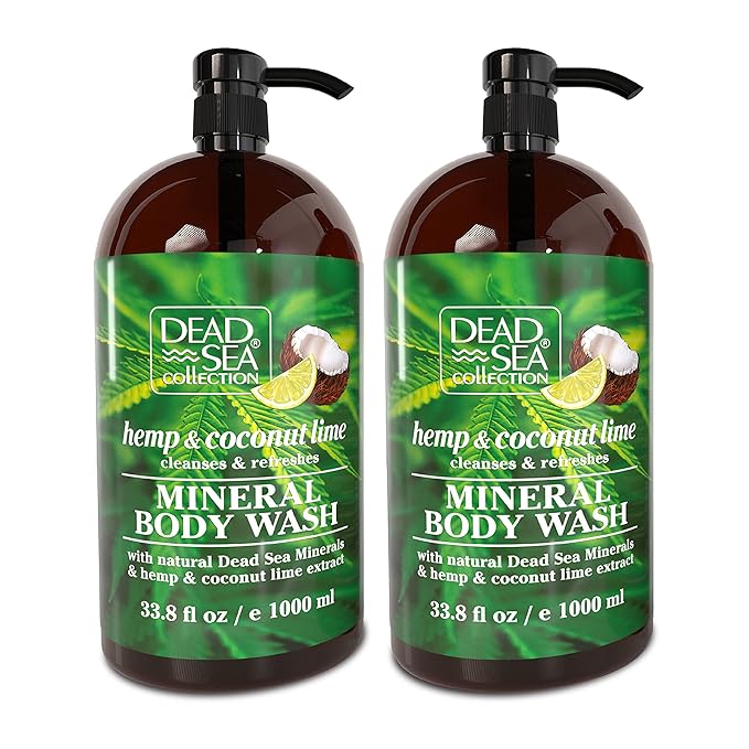 Dead Sea Collection Hemp &amp Coconut Lime Body Wash for Women and Men – with Pure Dead Sea Minerals - Cleanses and Moisturizes Skin - Pack of 2 (67.6 fl. oz)