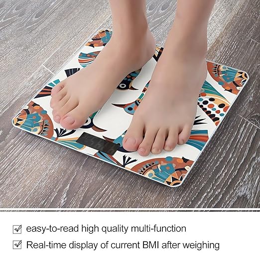 Ethnic Style Birds Weight Scale Large Digital Bathroom Scales with Bright LED Display Non Slip Digital Scale and Step On Fashion Weighing Machine for Body