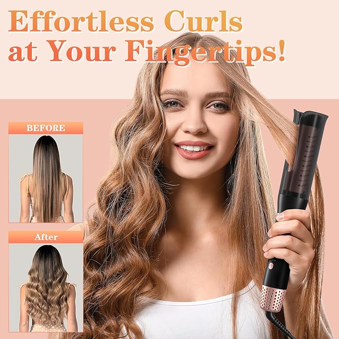 Automatic Curling Iron Meidiero Auto Hair Curlers with 1 Hair Curler Large Barrel Cool Air Anti-Tangle Rotating Curling Wand Iron for Hair Styling Dual Voltage with Auto Shut-Off 4 Tempe Settings