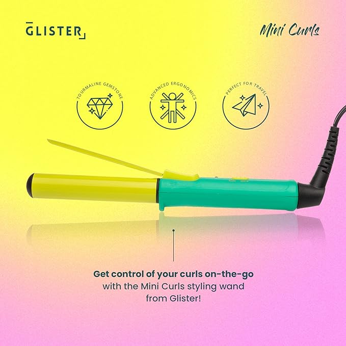 Glister Mini Curls Traveling Small Clip Curler with Carrying Pouch Travel Curler Curling Wand for Normal Thin Dry and Frizzy Hair for Travel use Preferred for Girls or Boys - (Lemonade)