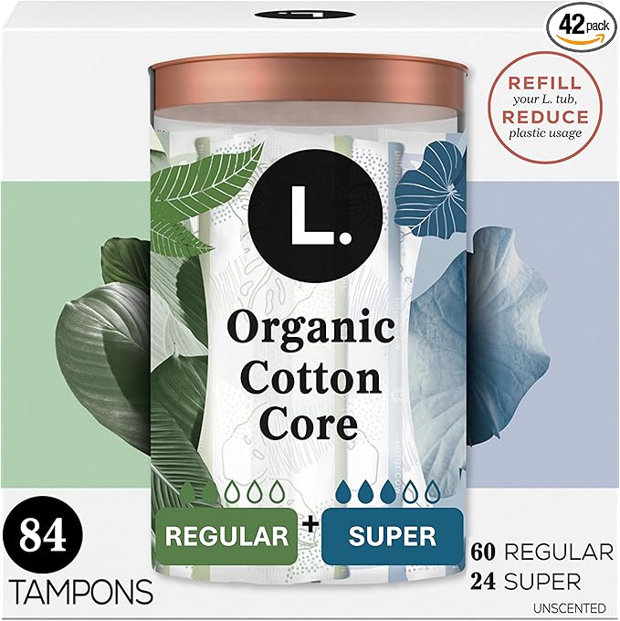 L. Cotton Tampons Regular/Super Absorbency Multipack Free from Chlorine Bleaching Pesticides Fragrances or Dyes 42 Count x 2 Packs (84 Count Total)