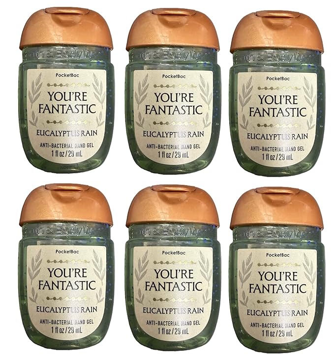 Bath and Body Works Classic and Seasonal Scents Pocketbac Gel Sanitizers - Pack of 6-1 oz each (Eucalyptus Rain)