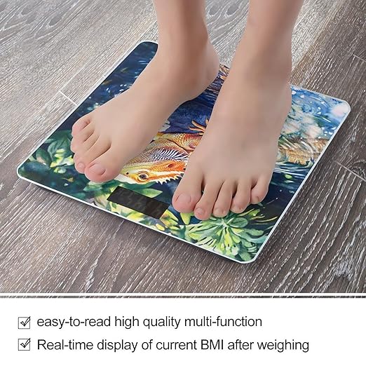 Bearded Dragon on Rock Digital Bathroom Scale for Body Weight Lighted LCD Display Round Corner