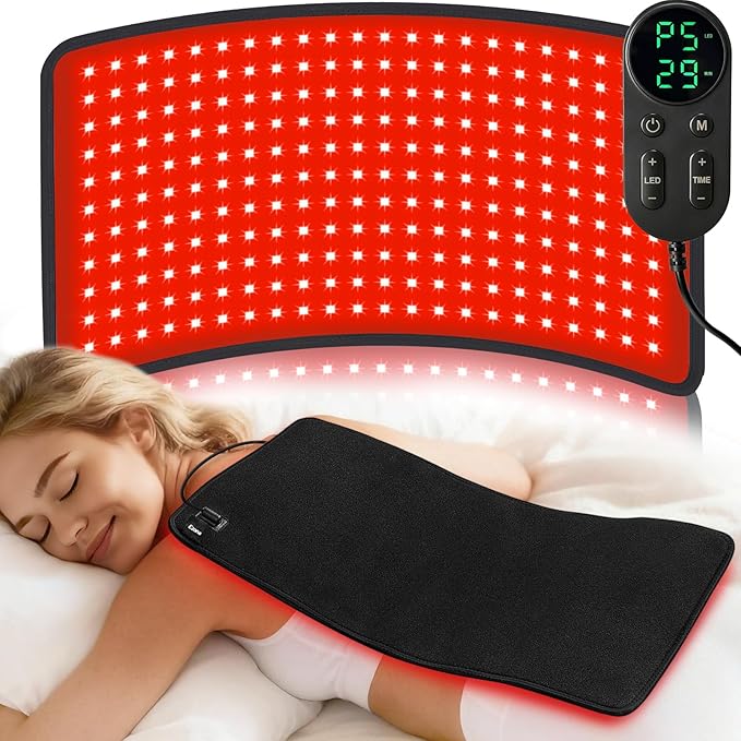 Ezona Red Light Therapy Pad for Body Pain 24 x 12 inch Large Infrared Light Therapy with 660/ 850nm for Back Relief High-Output 242 LEDs Light with Remote Control for Shoulder Waist Knee Muscle
