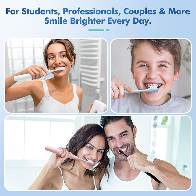 Pink Electric Toothbrush with 8 Brush Heads Sonic Toothbrush with Fast Charge 4 Hours Last 60 Days 2-Min &amp 30s Smart Timer IPX7 Waterproof(Pink)