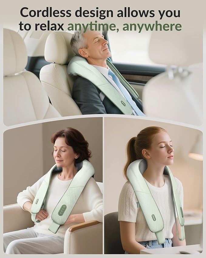 Snailax Cordless Neck Massager with Heat Shiatsu Neck Shoulder Massager for Pain Relief Deep Tissue 4D Kneading Back Massager Pillow Rechargable Portable Massager Gifts/Presents for Women Men