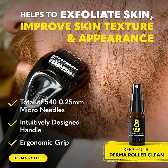 The Beard Club Ultimate Beard Growth Kit - Derma Roller Growth Oil Vitamins Vitamin Spray Biotin Balm Conditioner Cream Balms Shampoo Razor Scissors Combs Brush Cleansing Spray - Gift Set