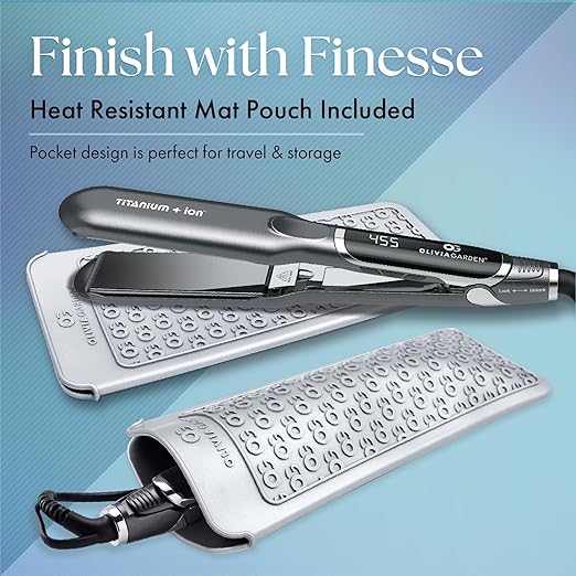 Olivia Garden Titanium + Ion Professional Flat Iron - Hair Straightener for All Hair Types - Includes Heat-Resistant Mat - 3D Floating Plates