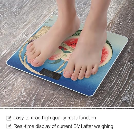 Vibrant Colorful Fruits Scale for Body Weight Sturdy Tempered Glass Weighing Scales with LCD Display Accurate Digital Bathroom Scale Convenient Body Fat Smart Scales Easy Read