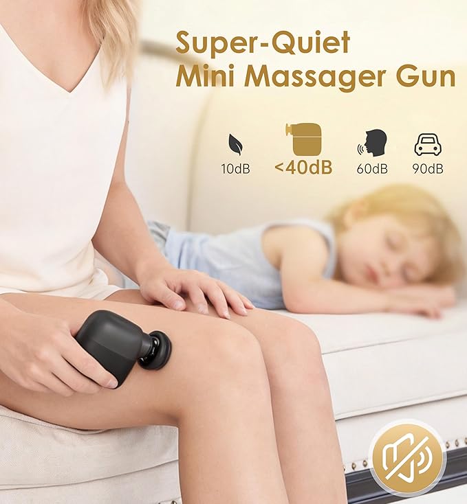Mini Massage Gun Portable Deep Tissue Percussion Muscle Massager Lightweight Handheld Electric Quiet Massager Gun for Pain Relief High Intensity Silent Body Massager for Travel Gifts for Women Black