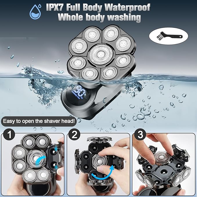 9D Electric Head Shavers for Bald Men Upgraded 5-in-1 Waterproof Wet/Dry Grooming Kit Electric Shaver for Men Cordless Rechargeable Bald Head Razor for Home&ampTravel