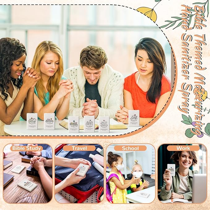 Frienda 24 Pcs Christian Gifts for Women Travel Size Hand Sanitizer Spray Bulk Mini Power Mist Religious Inspirational Gift for Baptism Christian Church Group Women's Day Easter Party Favor(Stylish)
