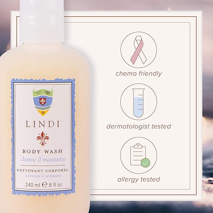 Lindi Skin Body Wash for Dry Itchy &amp Sensitive Skin - Gentle Non-Foaming Formula That Hydrates and Refreshes Your Body and Scalp - Relieves Painful Effects of Radiation Burn &amp Chemo Rash (8