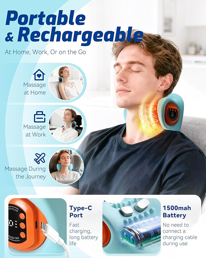 Neck Massager 2025 with Heat and Multi-Directional Stretch NEXT Gen Ergonomic Neck Massager Pillow with 3 Modes 26° Angle Neck Stretcher Cervical Traction Device - Neck &amp Shoulder Relief(1PCS)