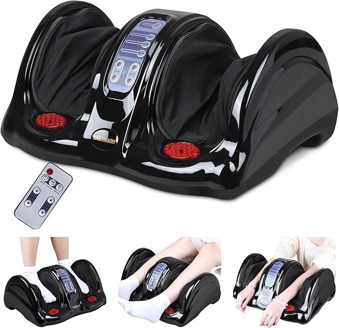 H&ampB Luxuries Shiatsu Foot Massager Machine with Remote Controller Kneading and Rolling Home Massagers for Feet Ankle Calf Leg Ideal for Men Women Father Mom Parents and The Elderly Black
