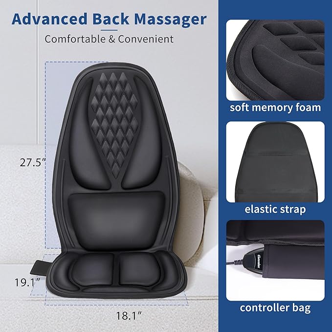 Back Massager with Heat with 8 Motors Massage Chair Pad Seat Massager with Back Traction for Full Body Massage Massage Cushion for Home/Office/Easter