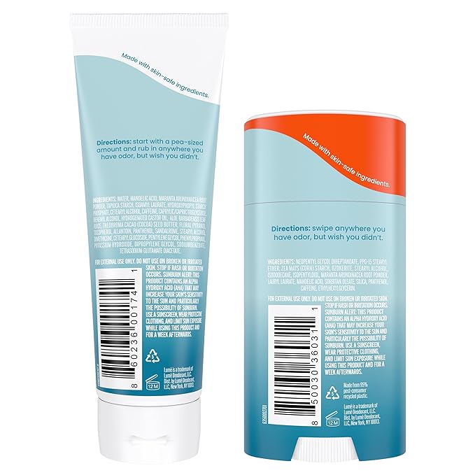 Lume Whole Body Deodorant - Invisible Cream and Solid Unscented - 72 Hour Odor Control - Aluminum &amp Baking Soda Free Skin Safe - 3 oz Cream &amp 2.6 oz Solid Bundle
