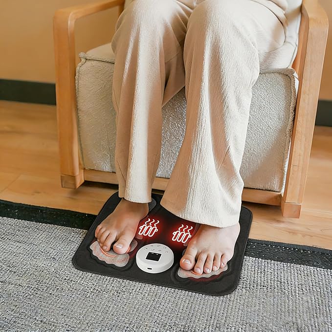 Portable Foot Massager Rechargeable Circulation Stimulator with 4 Modes &amp 10-Second Rapid Heating Lightweight Design for Home Travel Office Use