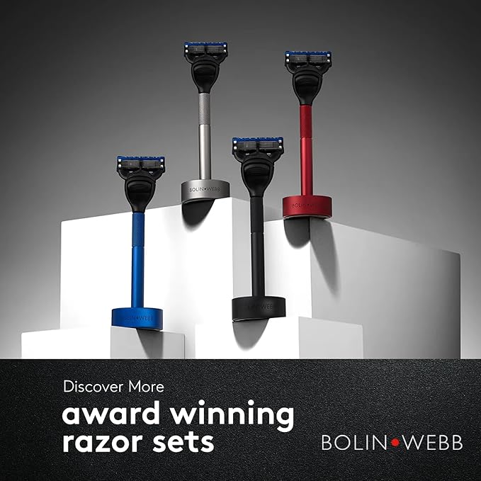 Bolin Webb Generation Razor &amp Stand - Luxury Razors for Men with Gillette Fusion 5 Blades Premium Aluminum Shaving Razor for Smooth Irritation-Free Shave Ideal Gift &amp Daily Grooming Set (Bl