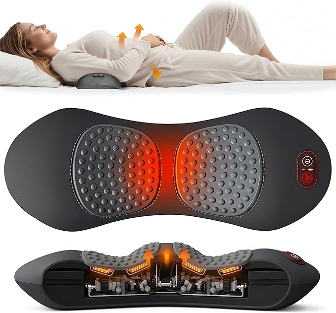3-in-1 Upgraded Electric Lumbar Support Pillow Suitable for Chairs Beds and Travel. Heated Back Massager for Deep Tissue Massage to Relieve Pain