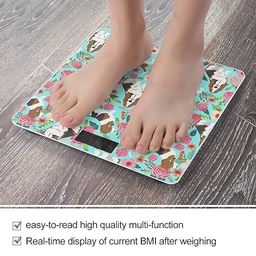 Sweet Basset Hound Florals Scale for Body Weight Digital Bathroom Scale Precision Smart Weighing Scales with Clear LED Display Accurate High Precision Scales Weighing Machine
