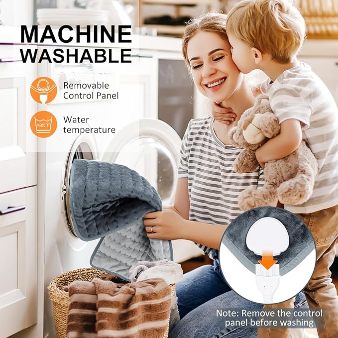 Heating pad for Back/Shoulder/Neck/Abdomen Electric Heating Pads with 6 Fast Heating Settings Auto-Off Soft Machine Wash Fabric Birthday Gifts for Women Mom Extra Large 12x24 Iron