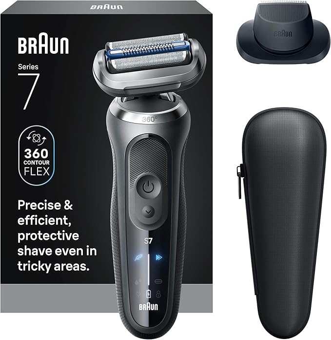 Braun Electric Shaver for Men Series 7 7120s Wet &amp Dry Shave Turbo &amp Gentle Shaving Modes Waterproof Foil Shaver with Precision Trimmer Space Grey