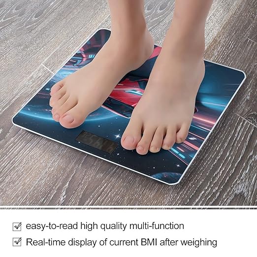 Sports Car in Space Weight Scale Cute Bathroom Scale for Body Highly Accurate Digital Weighing Machine for People Compact LCD Display Scales with Sturdy Toughened Glass Scales