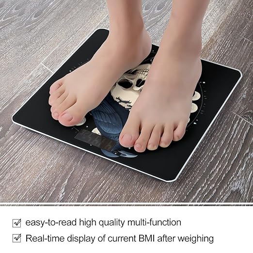 Women's Fashion Automatic Switch Digital Bathroom Weighing Scale Smart Scale Black Raven Moon Skull