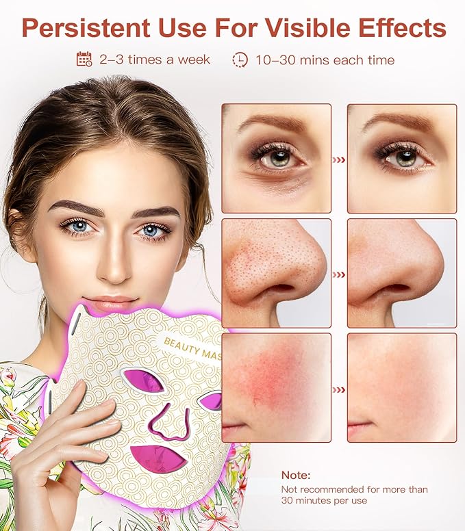 Mask for Face 7 Colors Mask with Timing Function Rechargeable Face Mask for Home Skincare White
