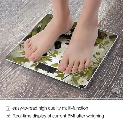 Panda &amp Bamboo Scale for Body Weight Anti-Slip Tempered Glass Digital Bathroom Scales Clear LCD Display Weighing Scale Safe Rounded Corners Smart Scales