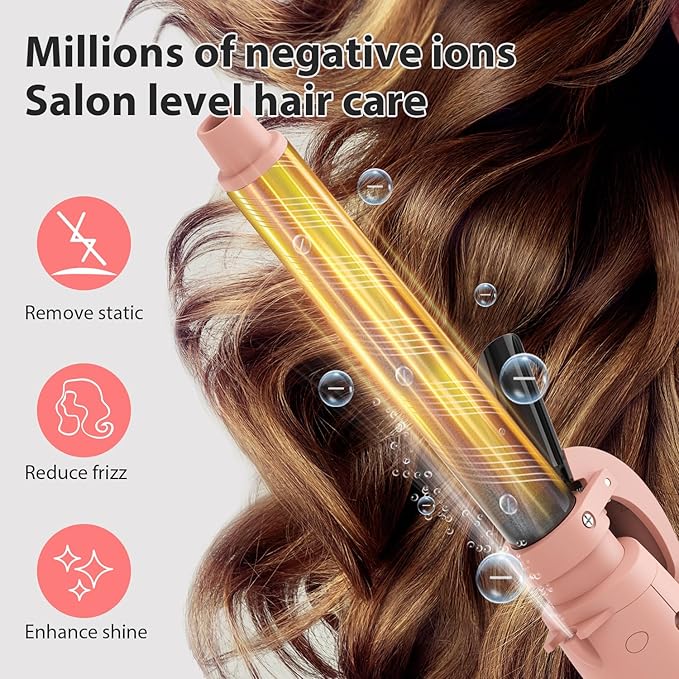 MiroPure Automatic Curling Iron 1 Inch Ionic Hair Curler Self Rotating Curling Wand with Longer Barrel for Waves and Curls Unique Button to Enable/Distable Rotation Get Rid of Accidentally Hit
