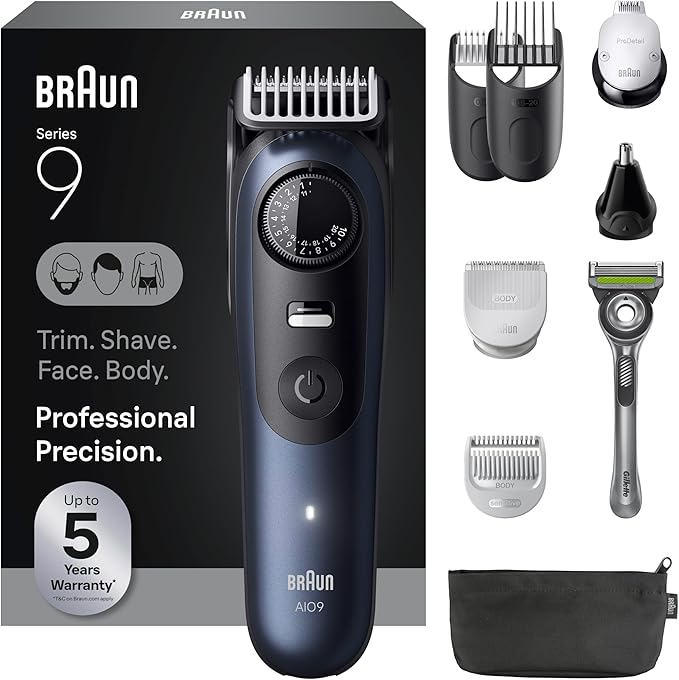 Braun Series 9 All-in-One Beard &amp Body Grooming Kit for Men Cordless Trimmer Hair Clippers &amp Shaver for Face Hair &amp Body with Gillette Labs Razor AIO 9530