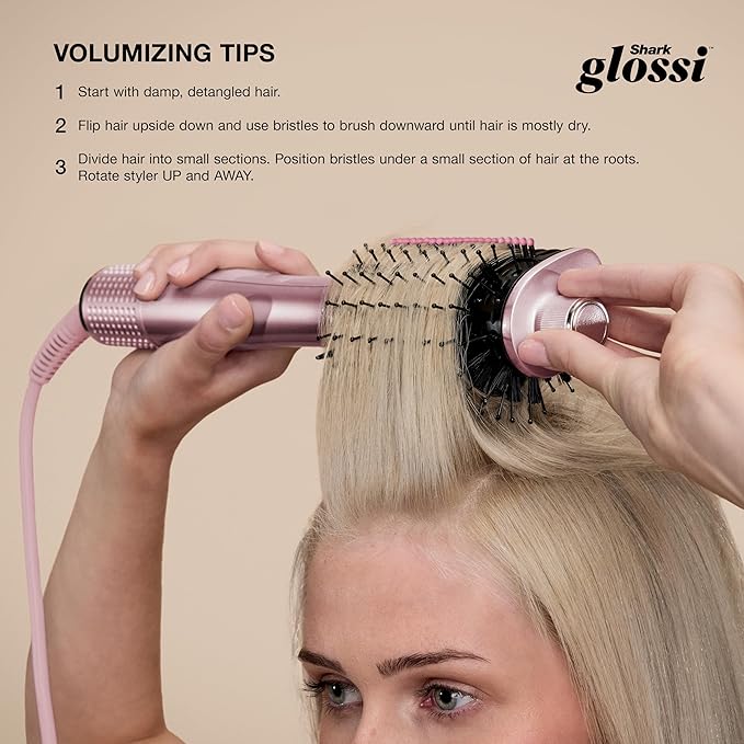 Shark Glossi 2-in-1 Hot Tool and Air Glosser | Ultra-Fast Ultra-Glossy Blowouts at-Home | Heat-Controlled Ceramic Curly Coily and Color Friendly | Lychee | HT302PK