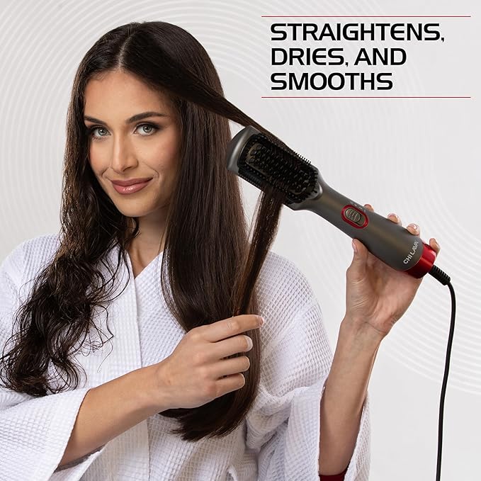 CHI Lava Heated Straightening Brush 3-in-1 Hair Straightener Dryer &amp Smoothing Comb Reduces Frizz &amp Increases Shine for Healthy &amp Easy Styling