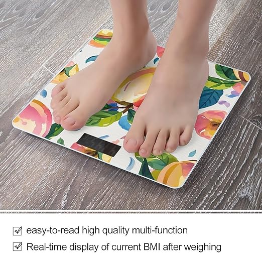 Colorful Peach Watercolor Weight Scale Highly Accurate Digital Weighing Scale with Large LCD Display Smart Bathroom Scales for Home Bedrooms and Gift Giving