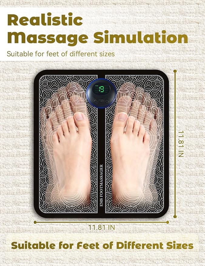 Advanced EMS Foot Massager Plate with Remote Control - 8 Massage Modes 19 Intensity Levels Auto Shut-Off &amp USB Rechargeable for Muscle Relaxation &amp All-Night Comfort
