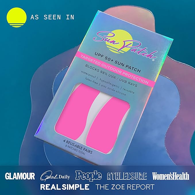 Sun Patch Reusable Sun Screen Silicone Patches For UV Protection &amp Face Sunscreen Sun Face Patches For Sun Exposure UV Shield Silicone Sun Block (1 Pack/4 Pairs) (Pink) (Golf Surf Swim Ski)
