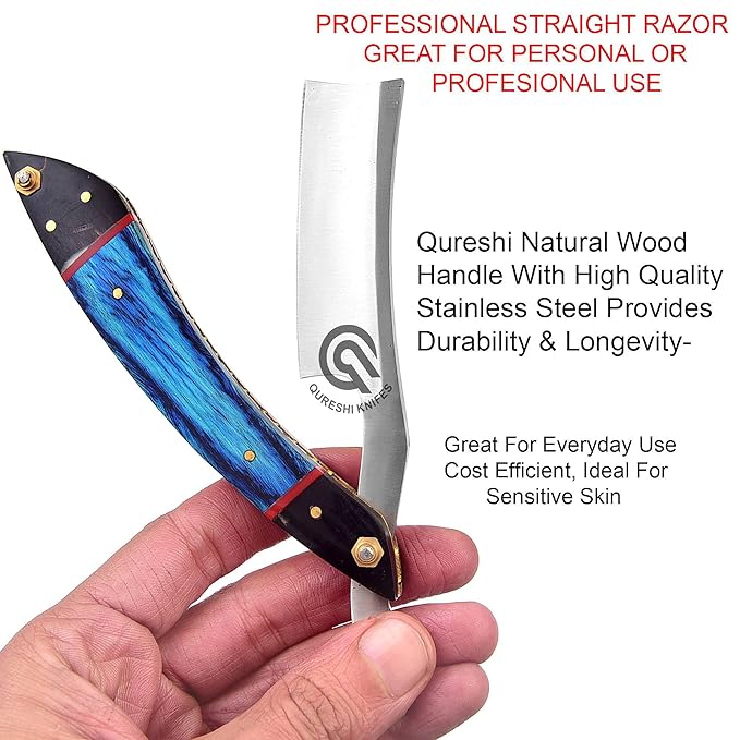 Professional Straight Razor with Leather Strop - Straight Edge Barber Razor Premium for Men &amp Women (Stainless Steel Blade)